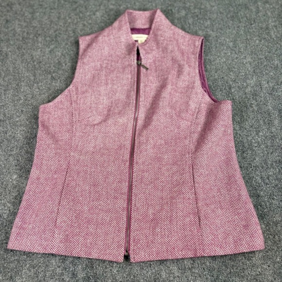 Coldwater Creek Vest Women's Purple Herringbone 12 Zip Wool‎ Blend Dark Academia - Picture 1 of 10